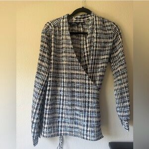 Lands' End Sophisticated plaid blouse with a wrap design size 12